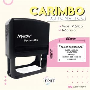 Carimbo Automático Nykon Power Black 355 - CNPJ 60x40mm 4x6   Corte Reto carimbo de CNPJ, carimbo nykon 355, carimbos nykon, nykon black 355