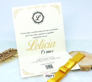 Convite Creme Dourado 180g  Impressão laser   